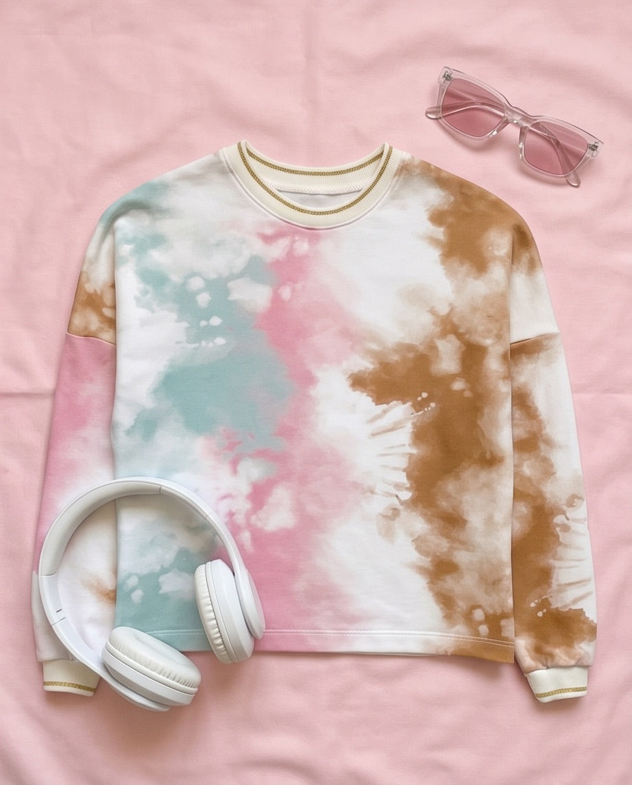 Sweatshirt Batik weiss/blau/rosa