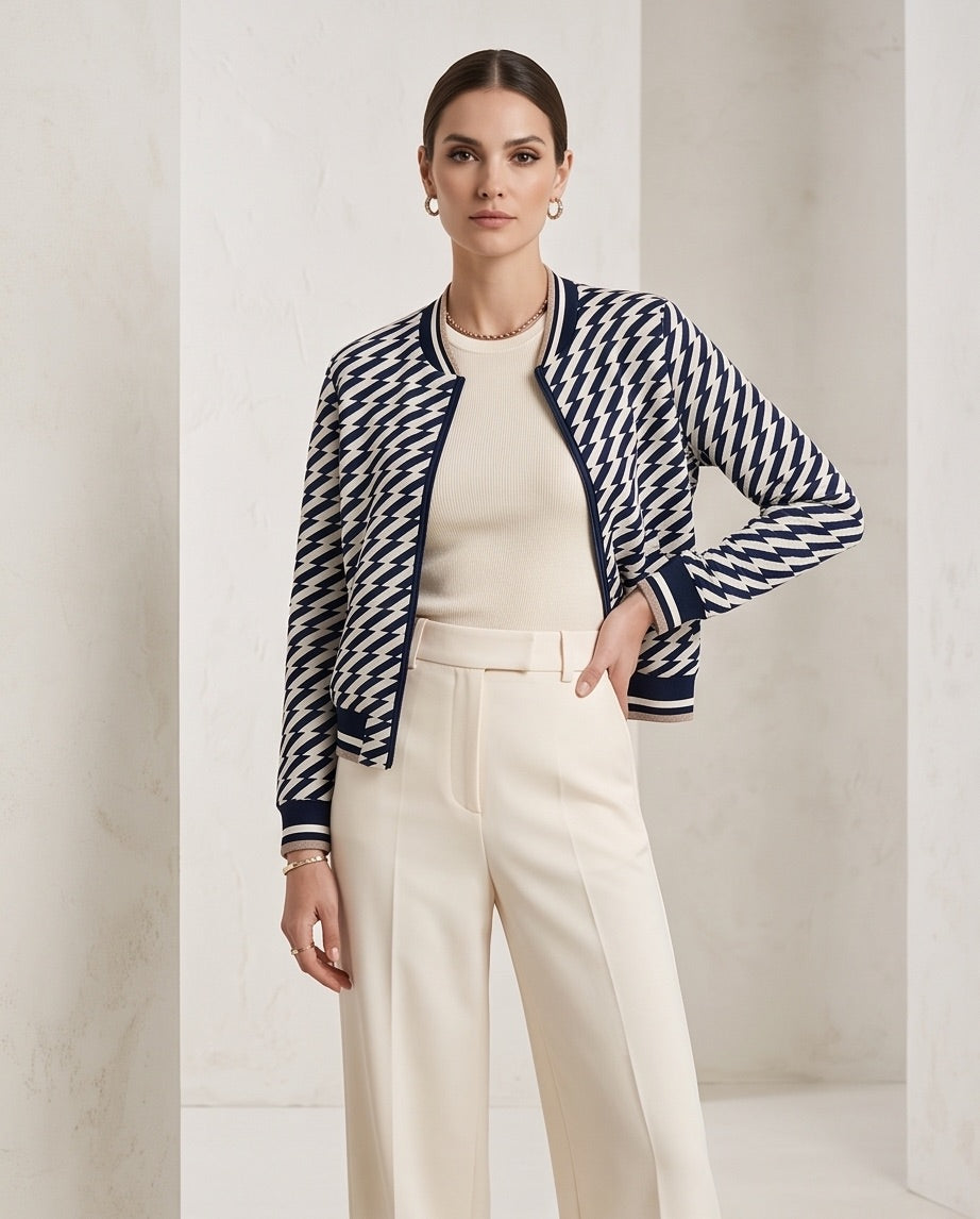 BIO Damen Blouson Querstreifen blau/weiss