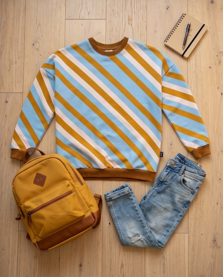 Sweatshirt hellblau ocker gestreift