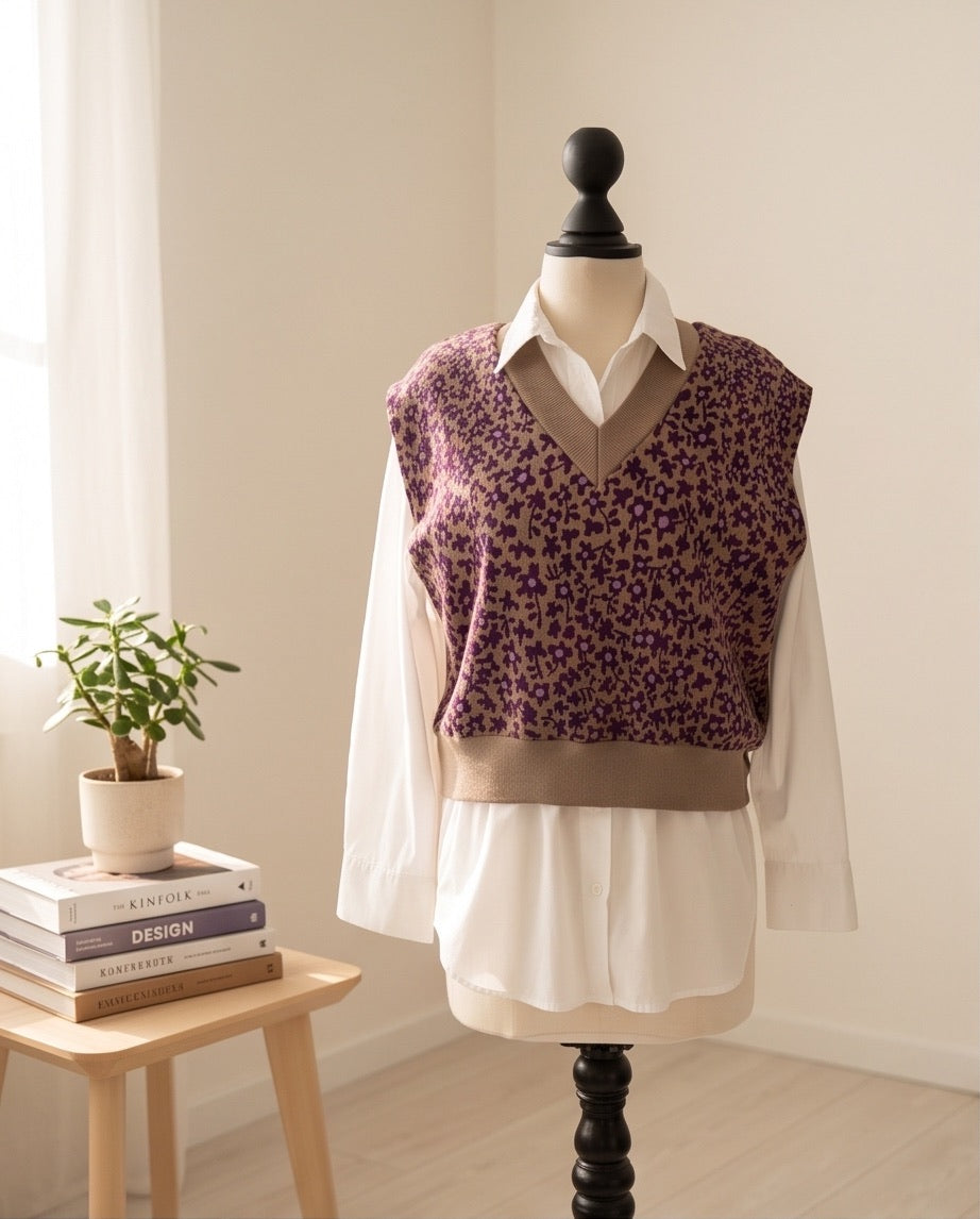 BIO Pullunder Blumen taupe violett