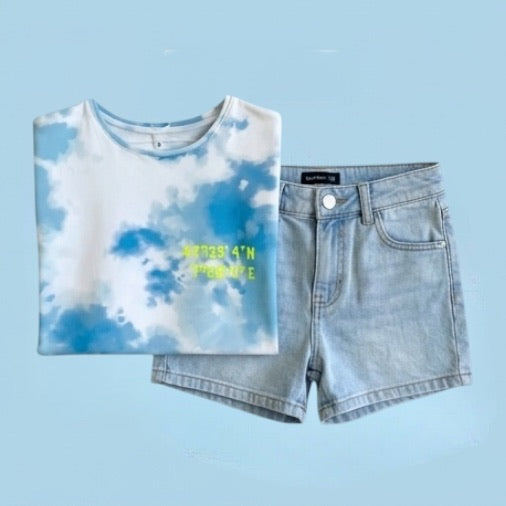 T-Shirt Batik blau/weiss
