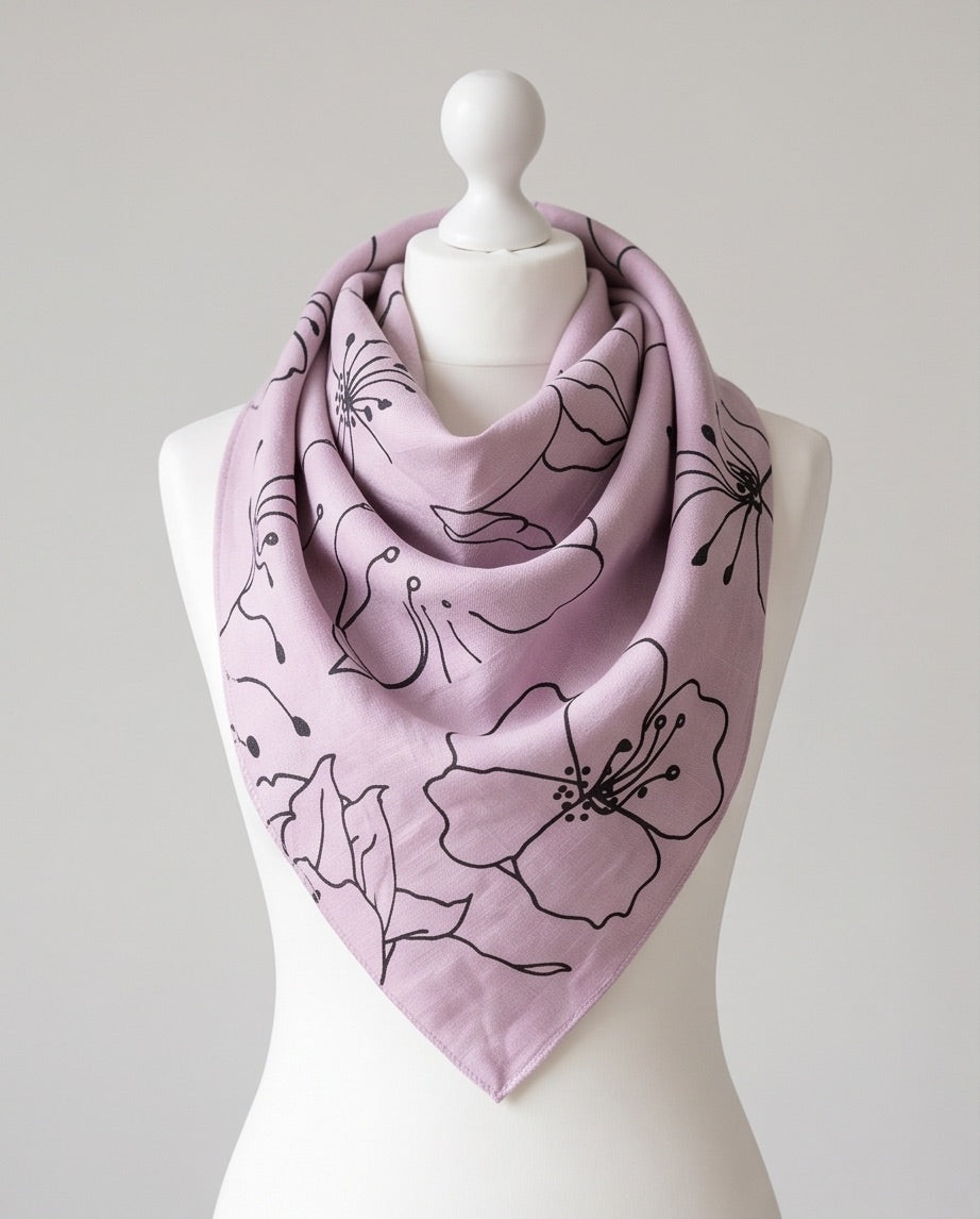 BIO Musselin Dreieckstuch doppelt lila Blumen
