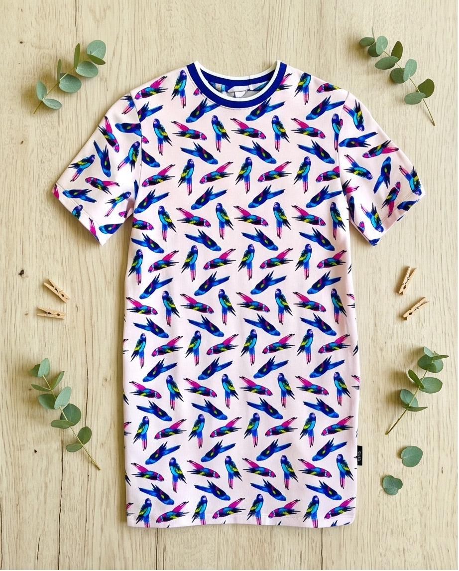 Shirtkleid rosa Vögel