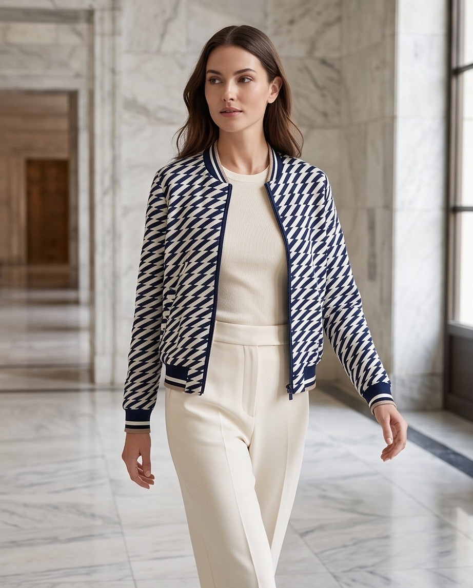 BIO Damen Blouson Querstreifen blau/weiss