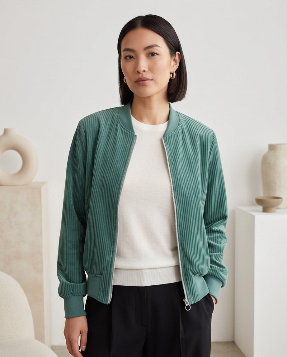 BIO Damen Blouson Cord Jersey pazifikgrün