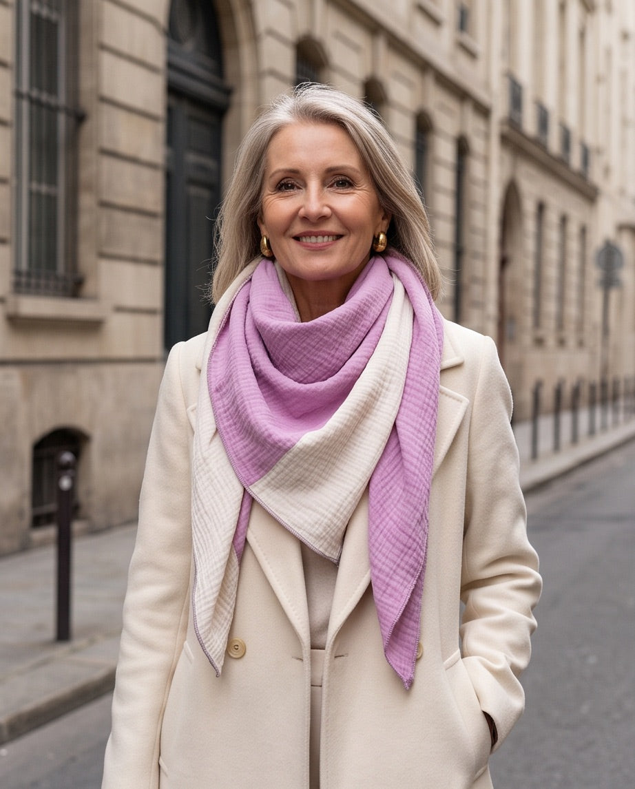 BIO Musselinschal beige/blassrosa/pink