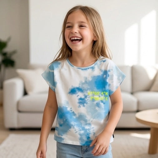 T-Shirt Batik blau/weiss