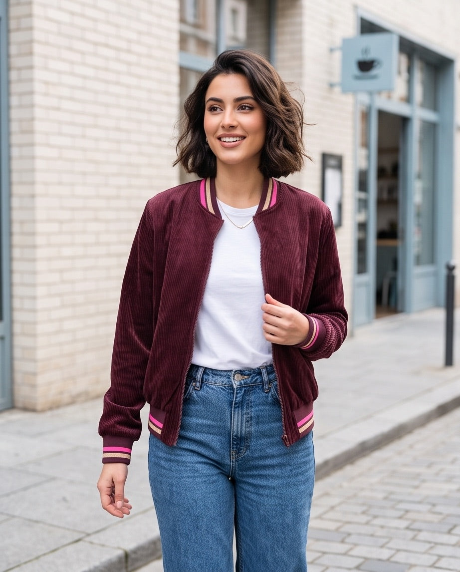 BIO Damen Blouson Cord Jersey bordeaux