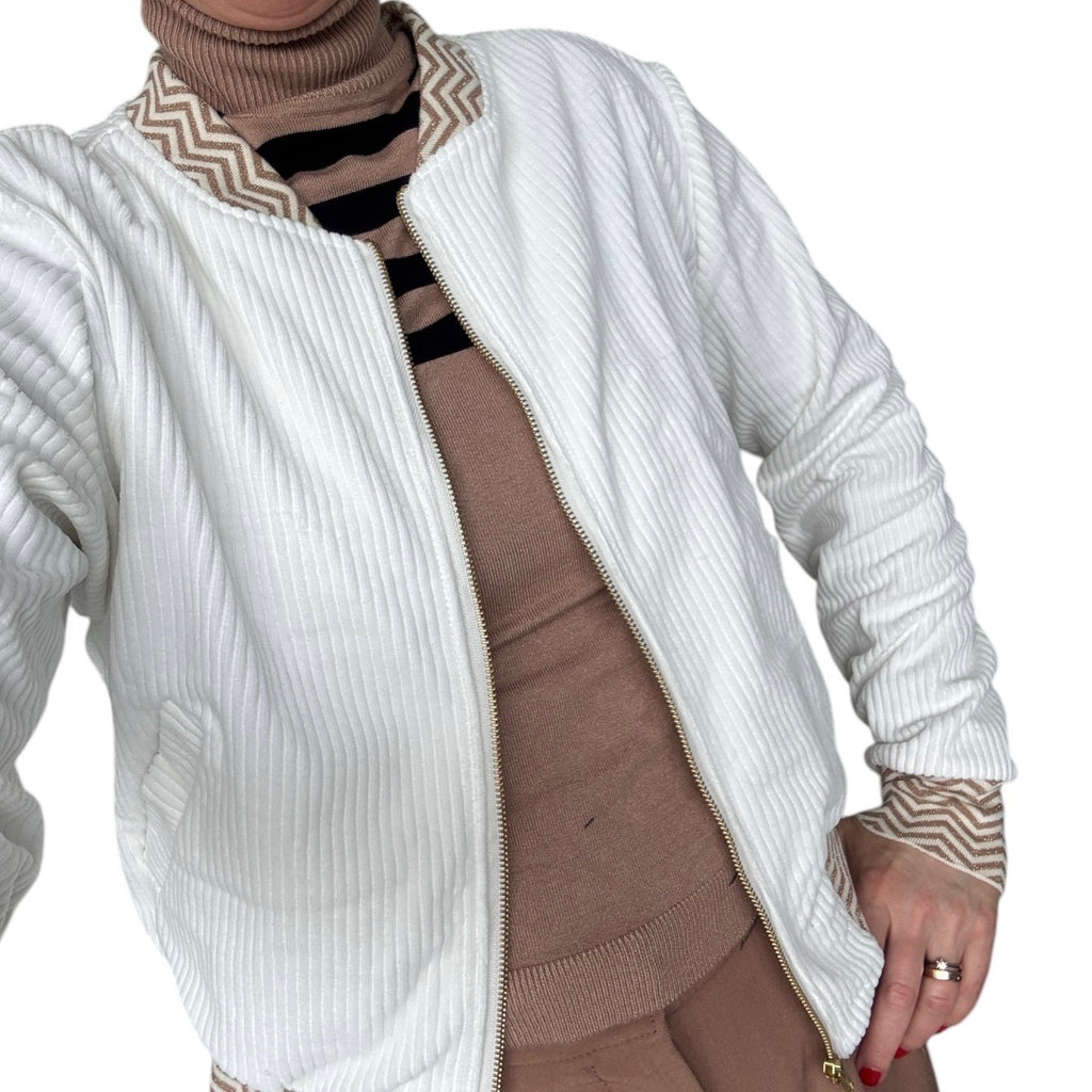 BIO Damen Blouson Cord Jersey wollweiss