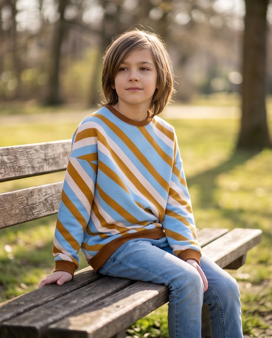 Sweatshirt hellblau ocker gestreift