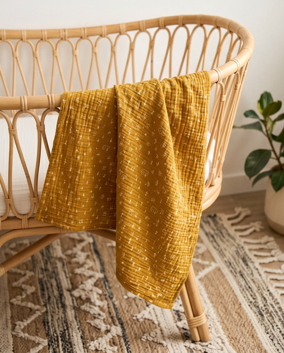 BIO Musselin Babydecke weisser Aufdruck div. Farben - By:ga Mode