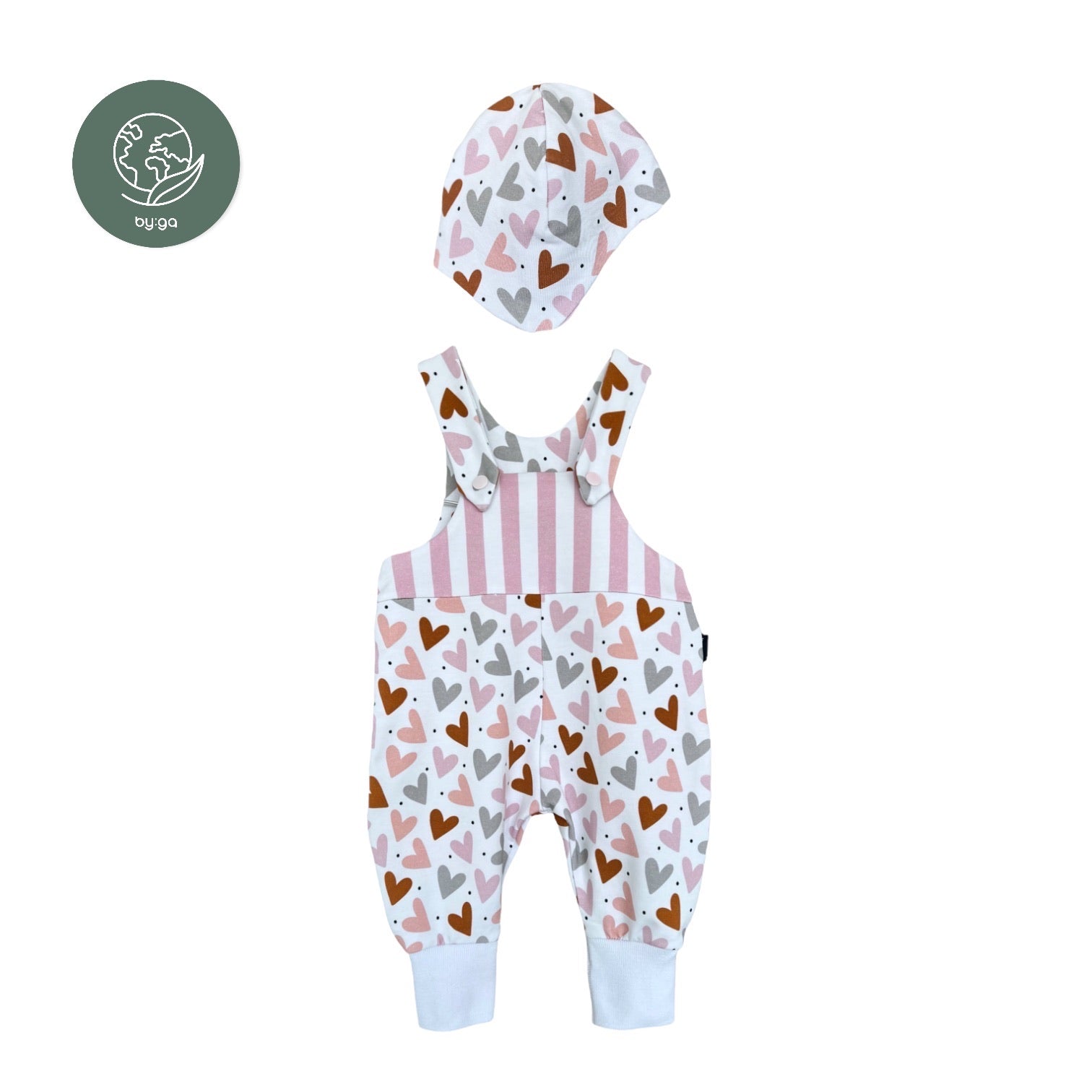 BIO Babyset Latzhose & Mütze Herzen
