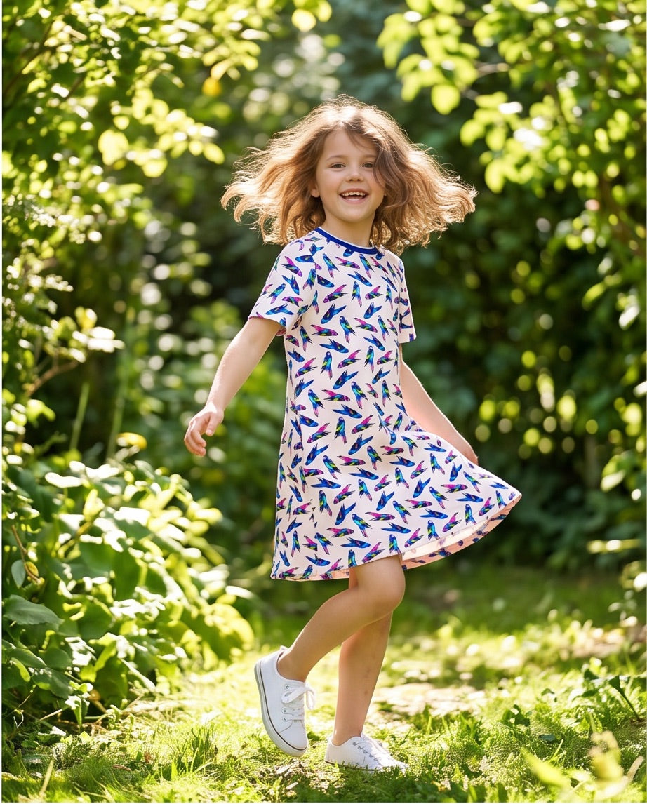 Shirtkleid rosa Vögel