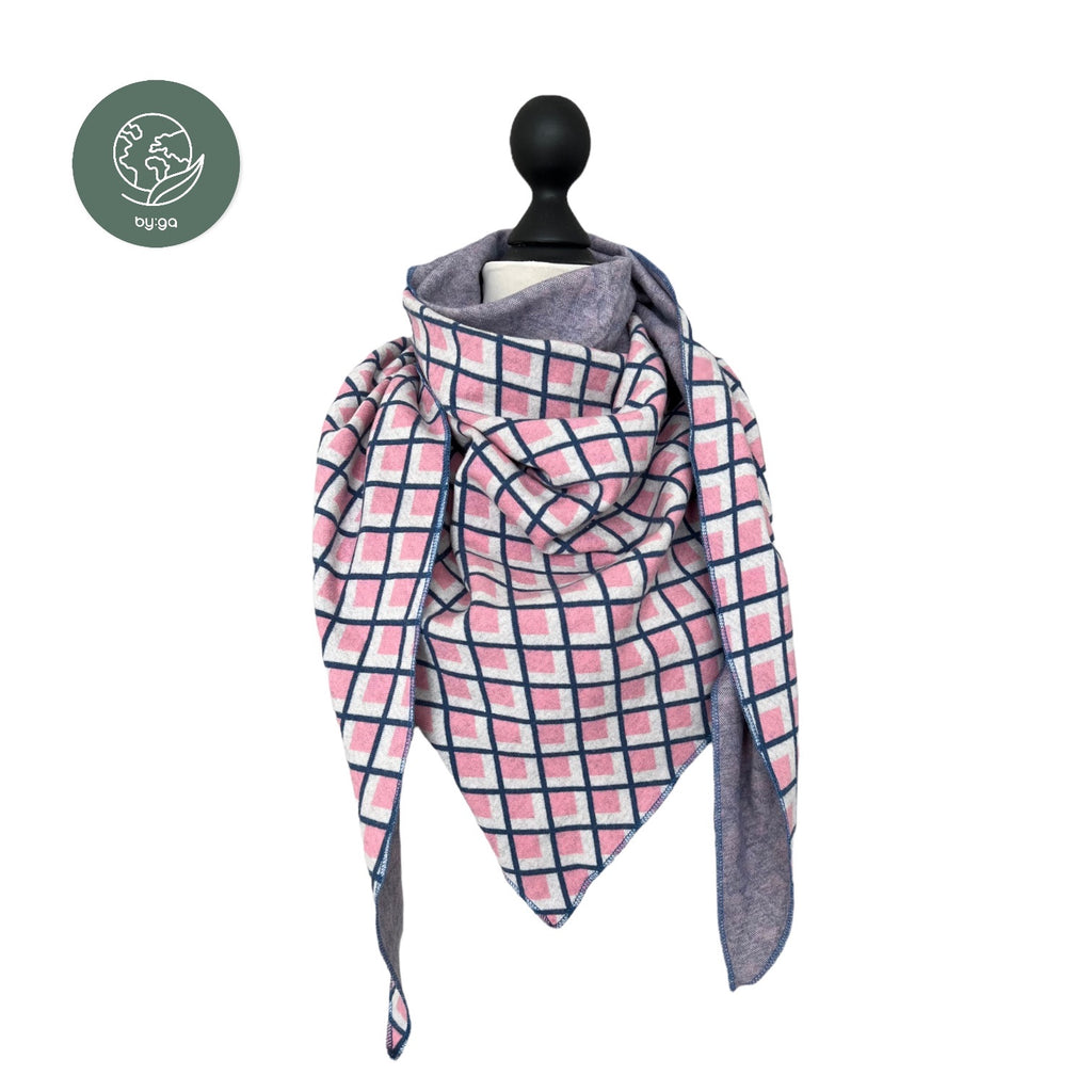 Bio Jacquard Dreieckstuch Rauten rosa-blau