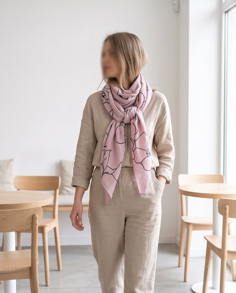 BIO Musselin Dreieckstuch doppelt lila Blumen