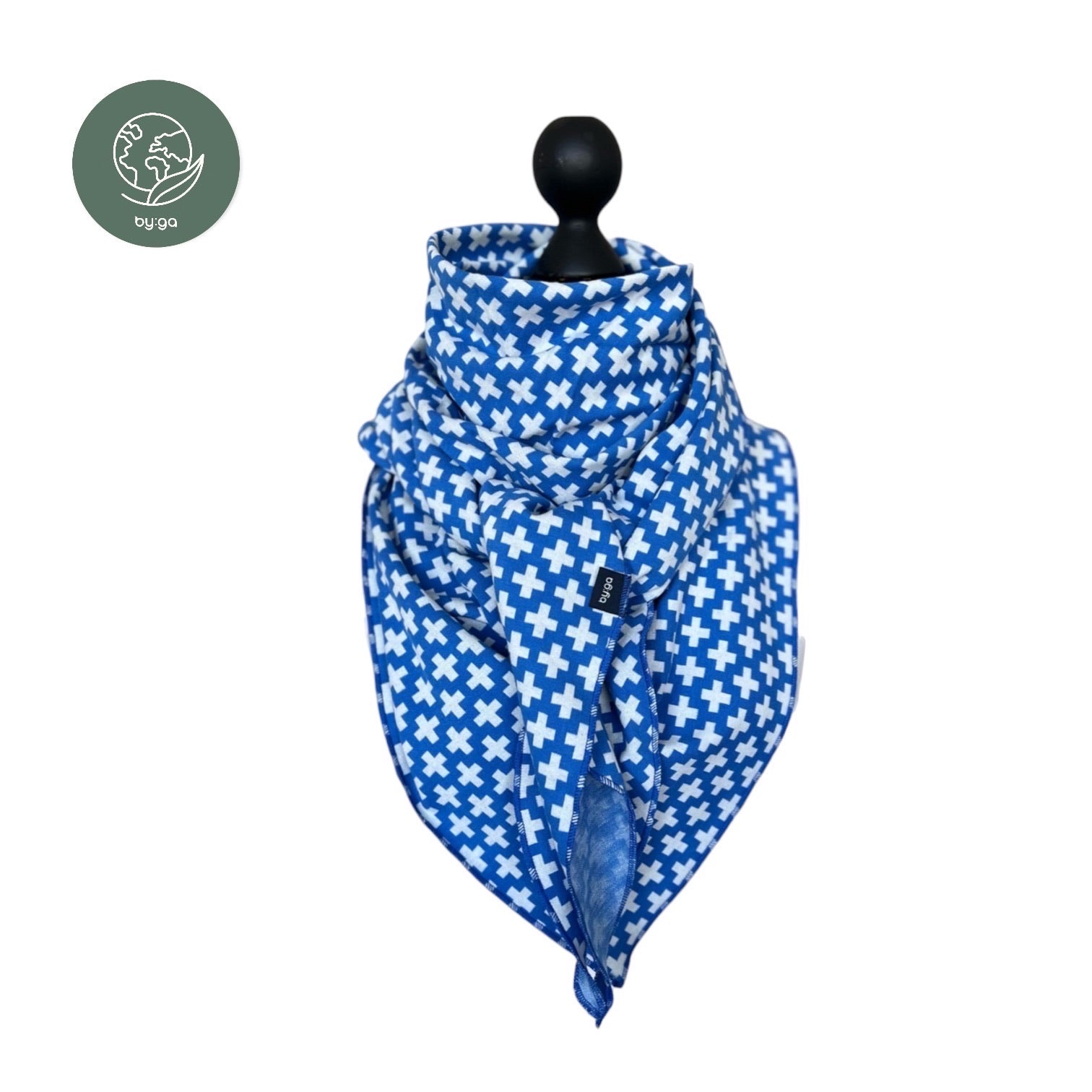 Bio Jacquard Dreieckstuch Kreuze weiss auf blau