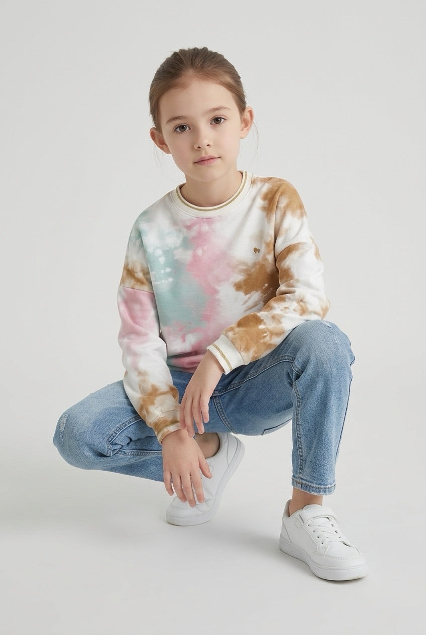 Sweatshirt Batik weiss/blau/rosa