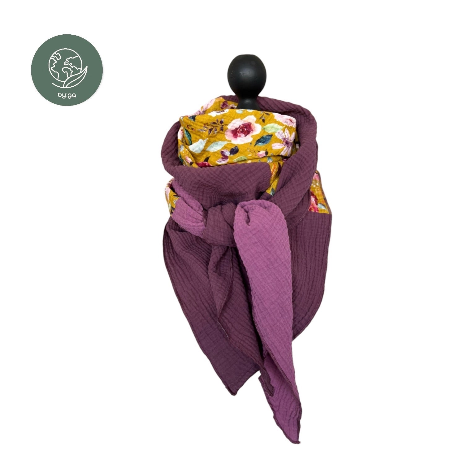 BIO Dreieckstuch lila/senfblumen/aubergine