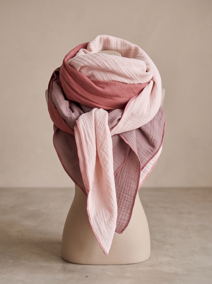 BIO Musselinschal altnude/marsala rosa/zartrosa
