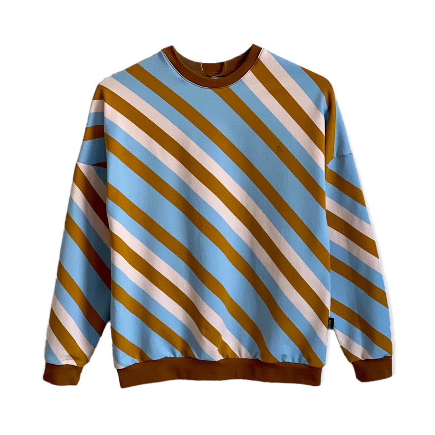 Sweatshirt hellblau ocker gestreift