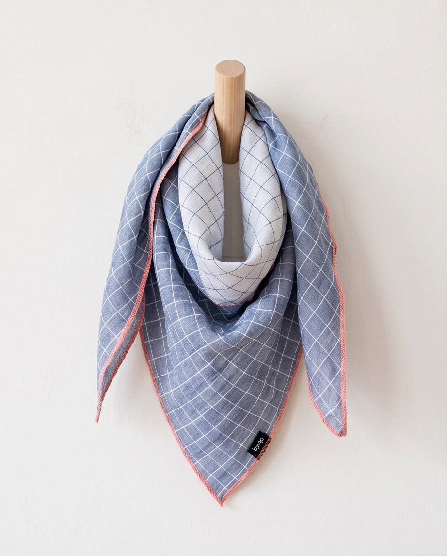 BIO Musselin Dreieckstuch Maxi Karo blau