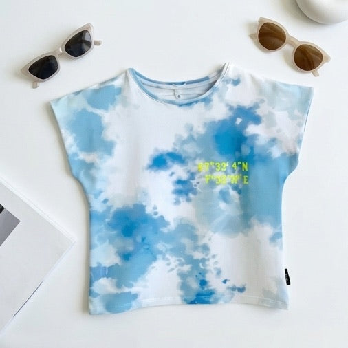 T-Shirt Batik blau/weiss