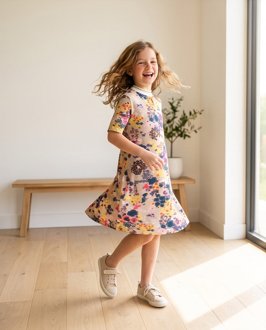 Kleid taupe Blumenmuster