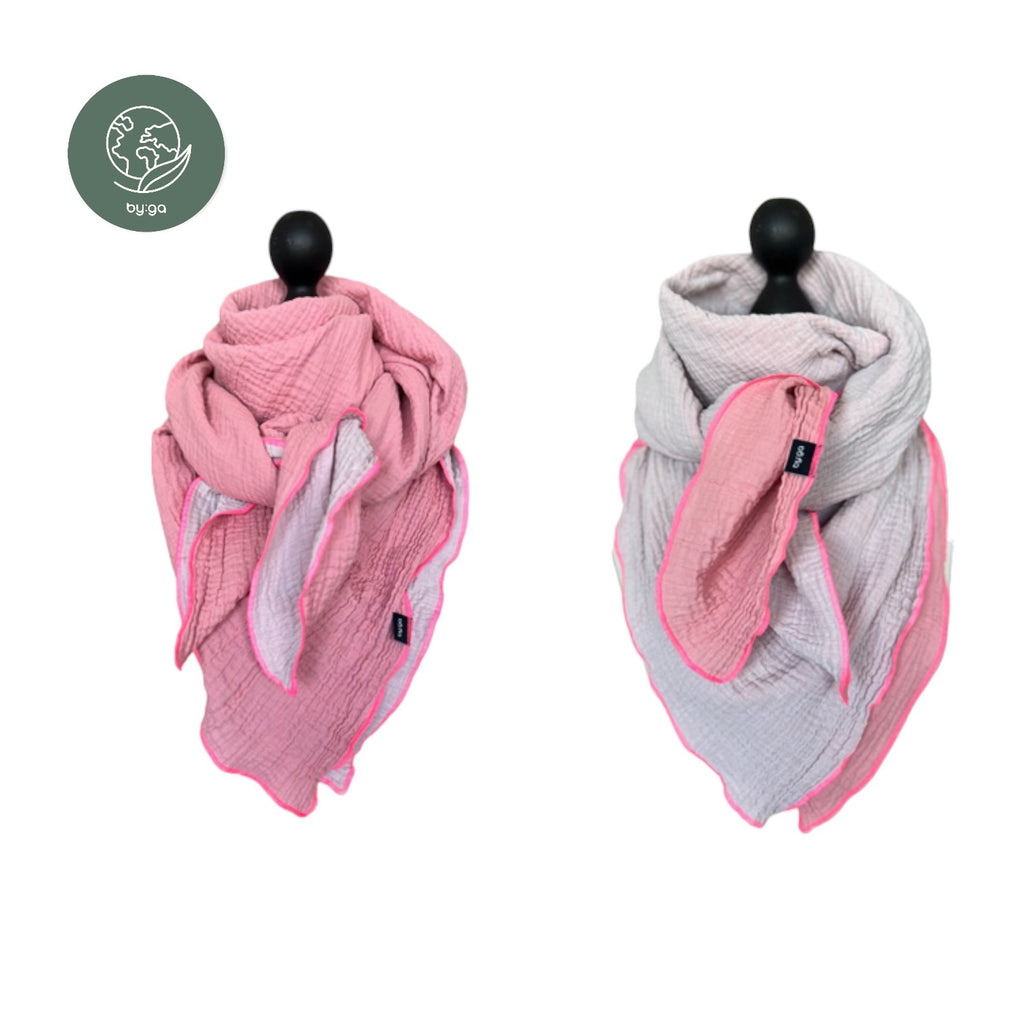 BIO Musselin Dreieckstuch rosa/hellgrau