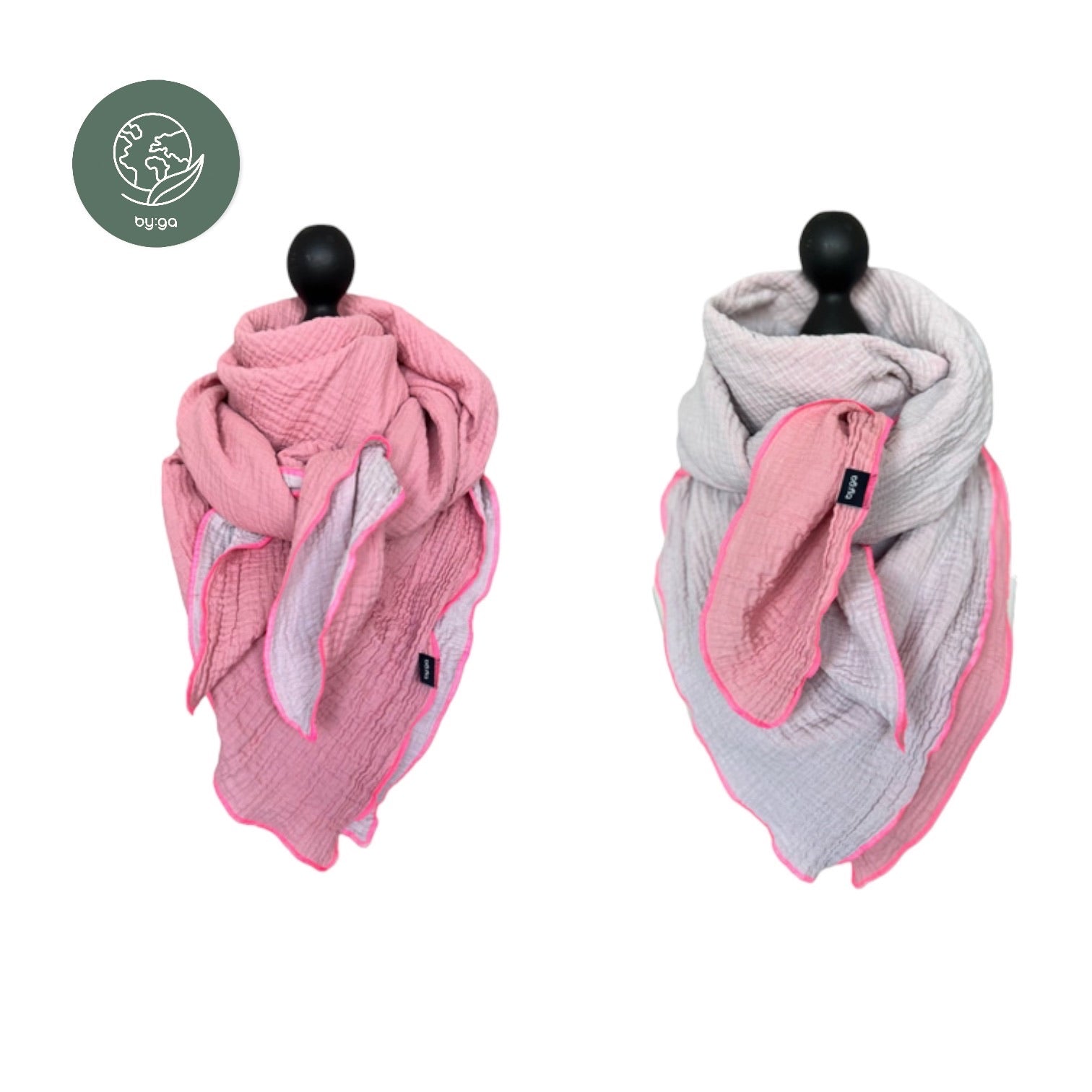 BIO Musselin Dreieckstuch rosa/hellgrau