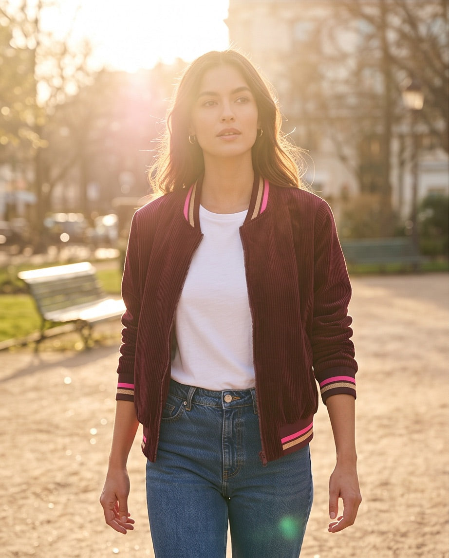 BIO Damen Blouson Cord Jersey bordeaux