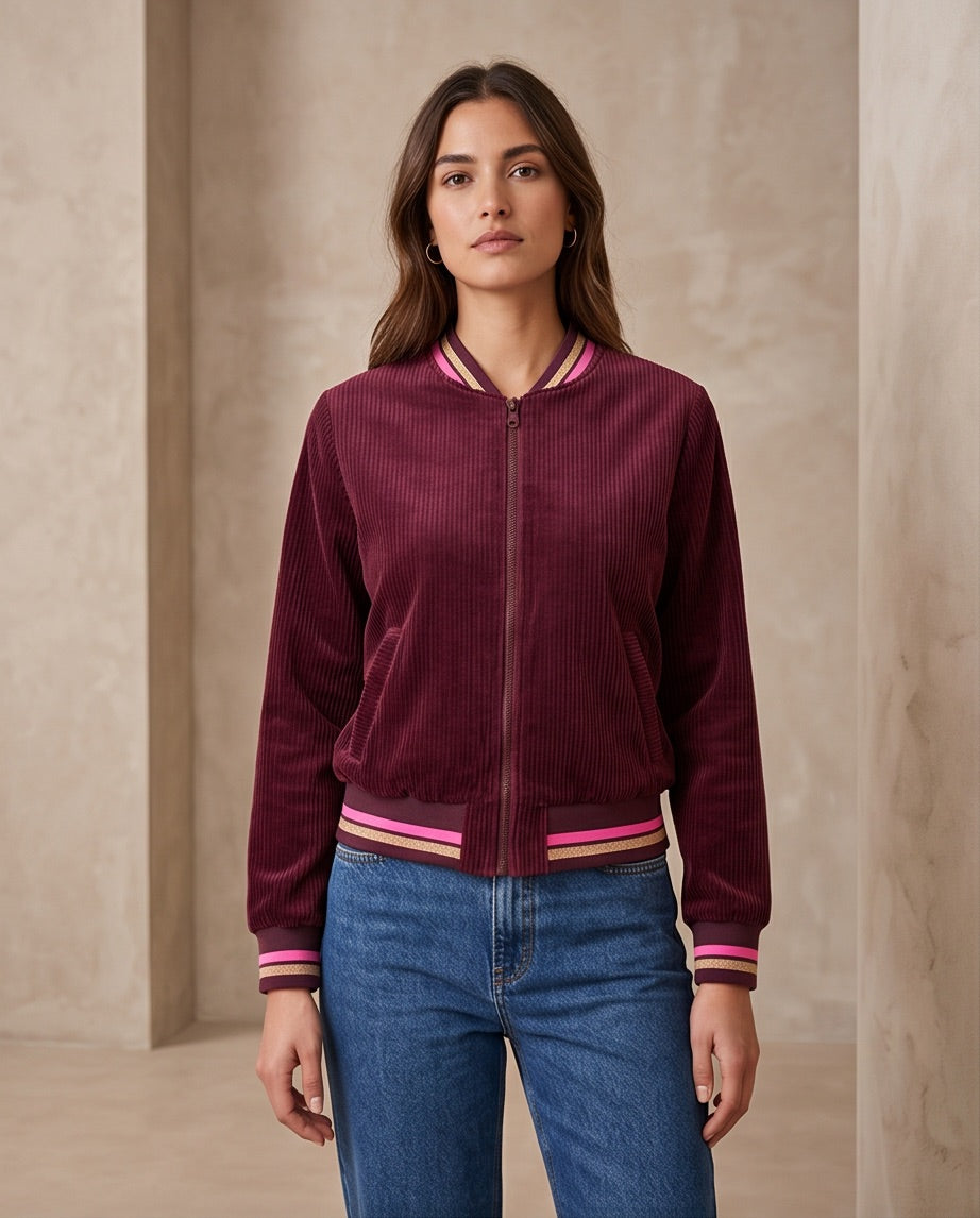 BIO Damen Blouson Cord Jersey bordeaux
