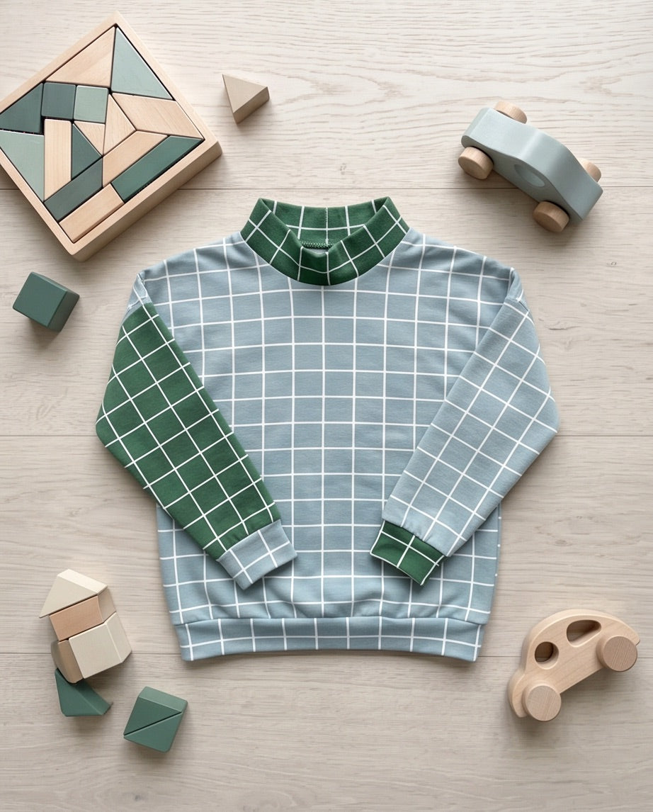 BIO Sweatpullover Grid hellblau