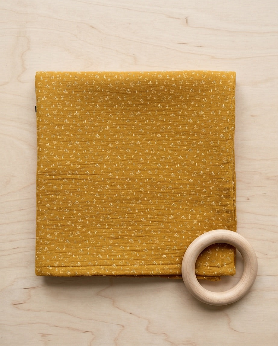 BIO Musselin Babydecke weisser Aufdruck div. Farben - By:ga Mode