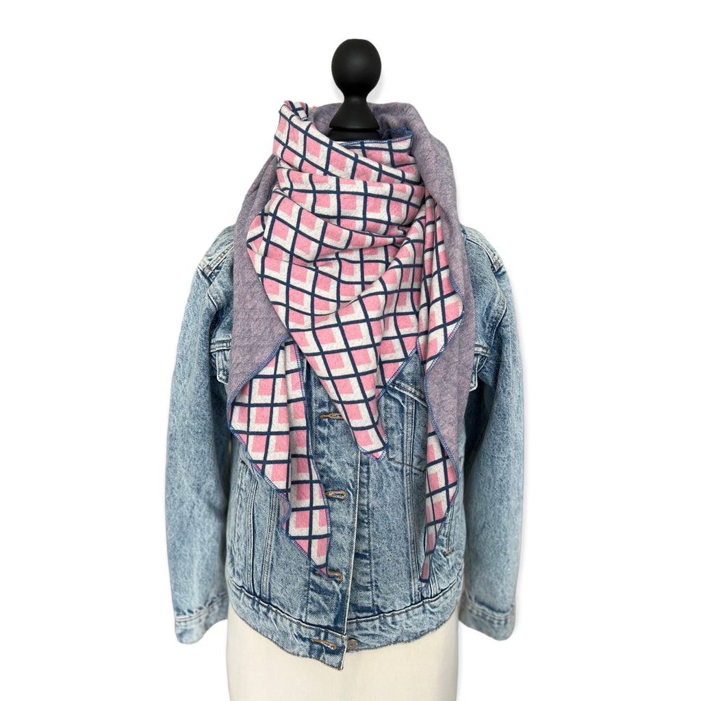 Bio Jacquard Dreieckstuch Rauten rosa-blau