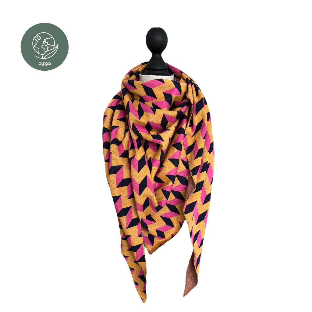 Bio Jacquard Dreieckstuch Zick Zack gelb-rosa