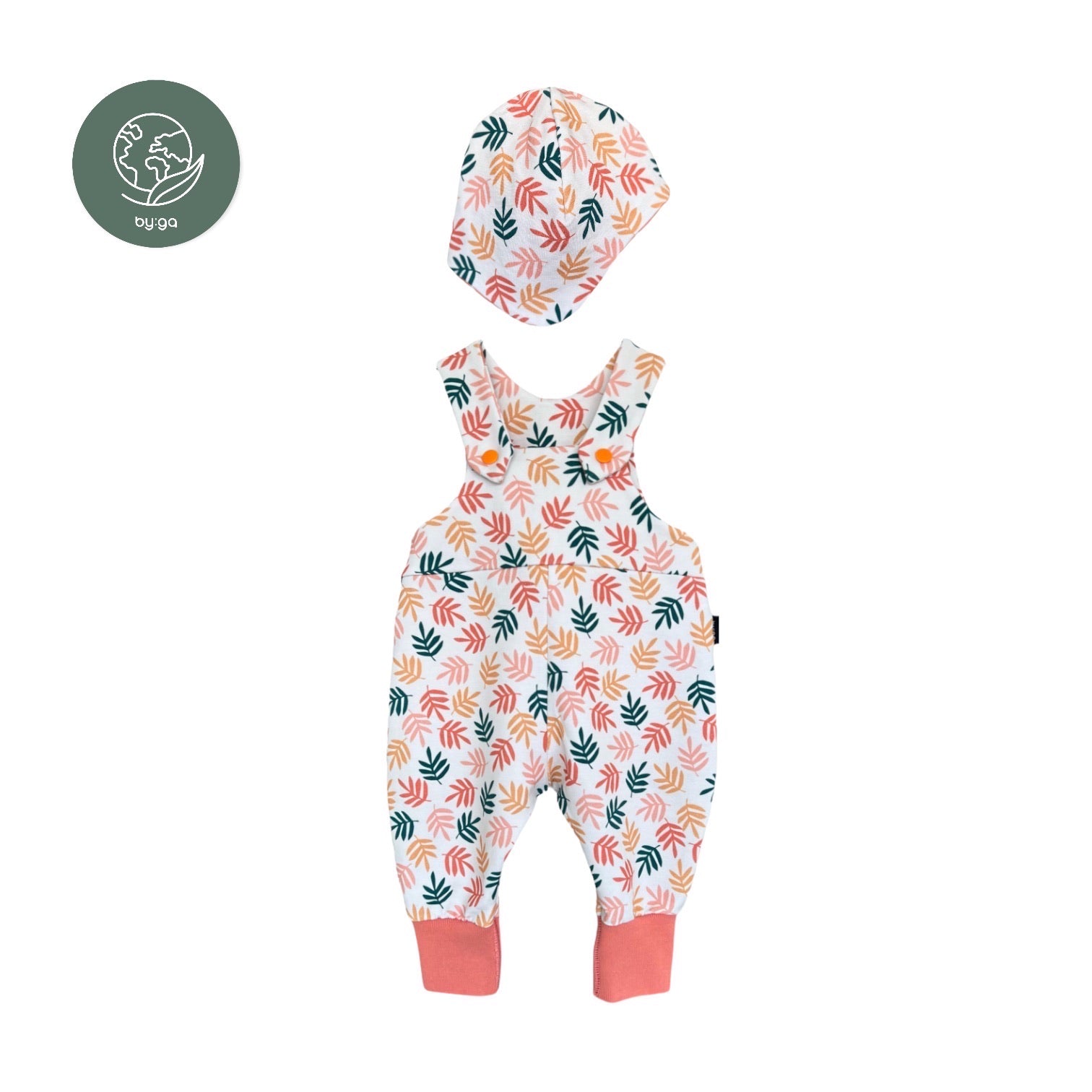 BIO Babyset Latzhose & Mütze Blätter