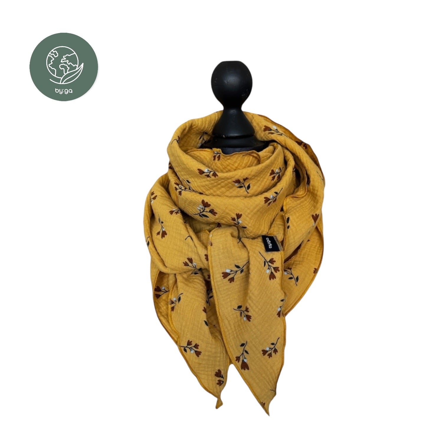 BIO Musselin Dreieckstuch Blumen senf