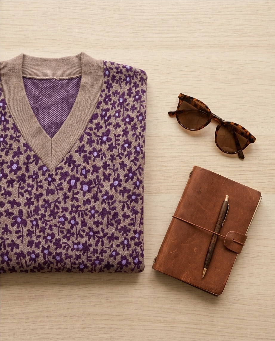 BIO Pullunder Blumen taupe violett